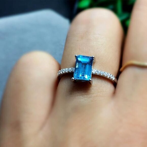 💥 Radiant Cut Pure Royal Blue Gemstone Zircon Macro Rings for Women, PD056 - Picture 4 of 7